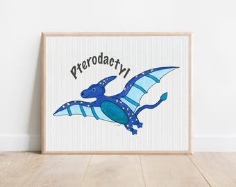 Pterodactyl Dinosaurier Art Print für Kinder, Jungen Wandkunst, Baby Dinosaurier Kinderzimmer, Dinosaurier Kinder Kunst, Dinosaurier Kinderzimmer Druck, Kinderwandkunst
