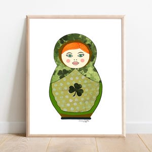 Shamrock Matyroshka Nursery Art Print, Russian Stacking Doll Art Print, Toddler Room Art, Nursery Decor, Nesting dolls, Alina Art & Design