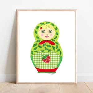 Strawberry Matryoshka Art Print: Whimsical Nursery Decor