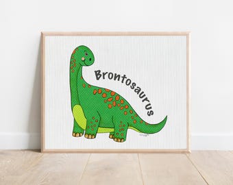 Lámina de dinosaurio Brontosaurio para niños, arte mural para niños, guardería de dinosaurios, arte infantil de dinosaurios, lámina de dinosaurios para guardería, arte mural infantil