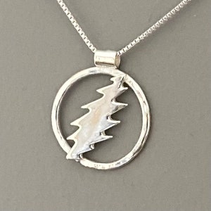 Sterling Silver Bolt & Ring Pendant, Festival jewelry, deadhead jewelry, 13 point pendant