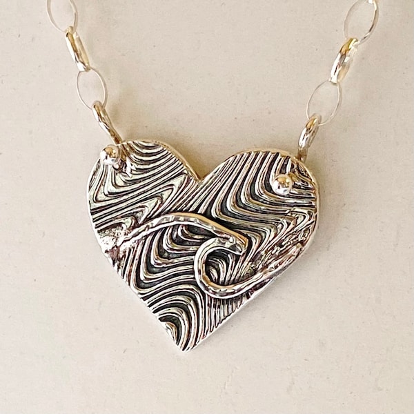 Pure Silver Heart & Wave Necklace, Ripcurl Necklace, Beachlove Necklace