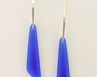 Handforged Sterling Silver Glass earrings, Modern Design