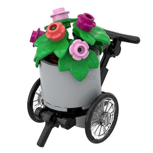 LEGO 'Flower Barrel Trolley': ronde kruiwagen, lichtgrijs [MiniMOC]