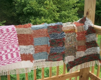 Handmade Amish Cotton Rug: Blue Gray Woven Throw