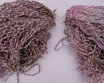 Hand dyed cotton bamboo bounce  yarn.  Natural elderberry dye. Walnut dye. Brown yarn. Purple yarn. Pink yarn.Down to earth III.