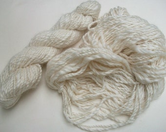 Hand spun merino silk yarn .  White merino silk yarn. White swans.