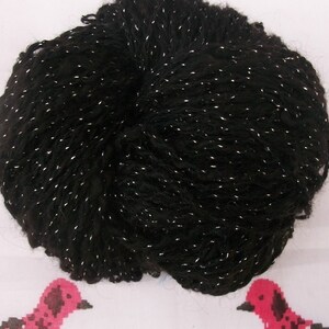 Starry night. Black baby alpaca Hand spun black yarn Yarn with silver thread Hand spun alpaca