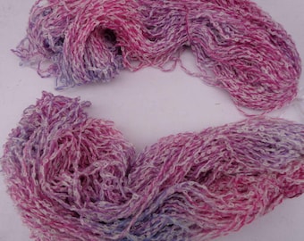 Hand dyed cotton bamboo bounce  yarn.  Natural  elderberry dye. Purple yarn. Pink yarn.Down to earth II.