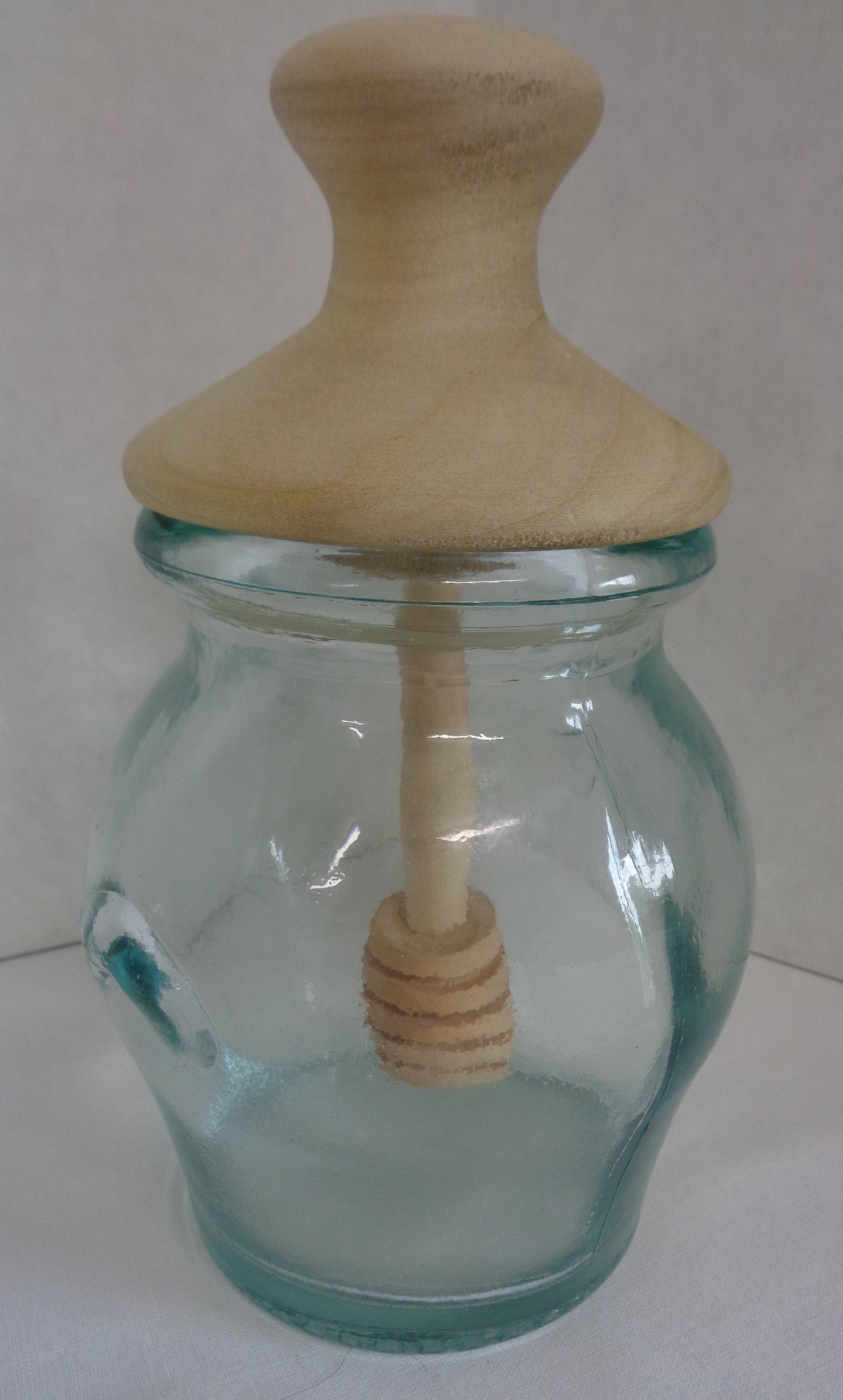 Kitchen & Dining Pretty glass honey jar with wooden dipper lid Dining