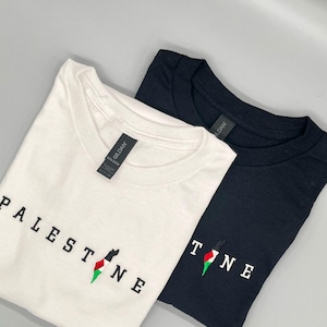 Besticktes T-Shirt, Falasten, Palästina, Palestine, Landkarte, embroidered, 100% Baumwolle, kurzarm, Stick