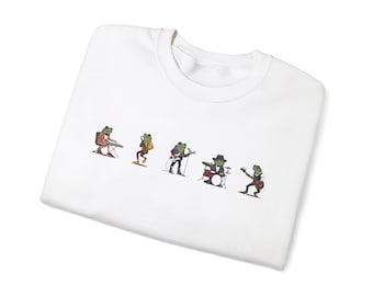 Sudadera con cuello redondo con diseño de rana divertida y músico, jersey Gildan 18000, regalo para amantes de la música, sudadera con capucha unisex, sudadera cómoda, jersey con diseño de animal divertido