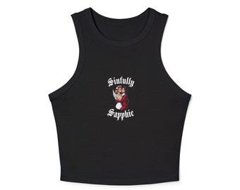 Sinfully Sapphic Women's Micro Rib Racer Tank Top, Lesbian Pride Gay Sleeveless Shirt, Sapphic LGBTQ Apparel, WLW clothing