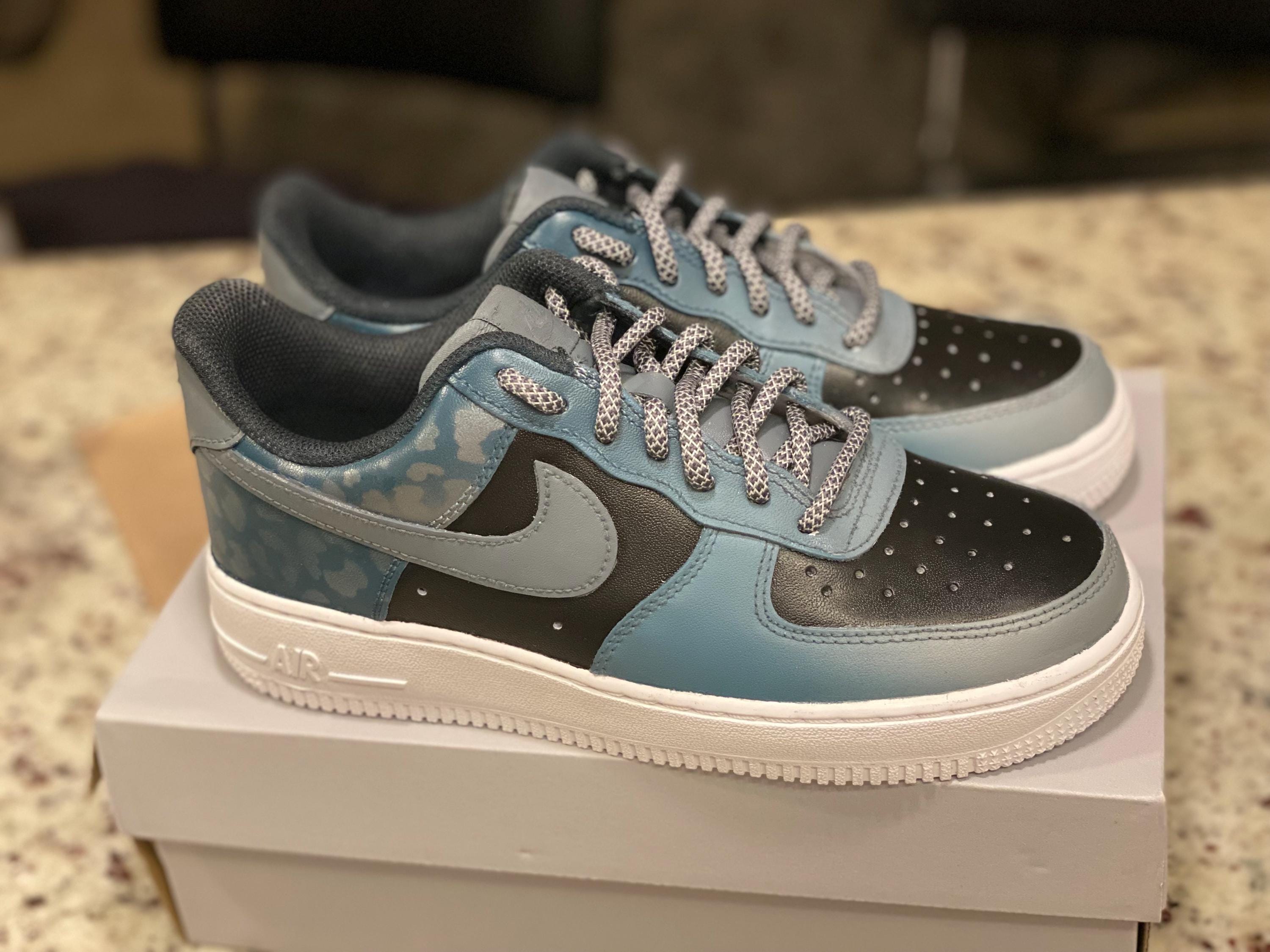 Nike Air Force 1 Gray Leopard with Blue Swoosh Custom Nike Air Force 1 main image 4