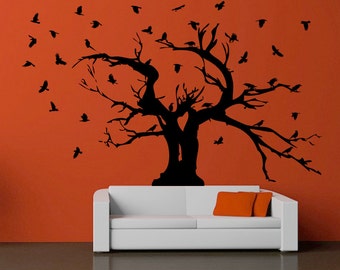 Tree of Life/Murder of Crows Large Vinyl Wall Decal-Choose Any 2 colors