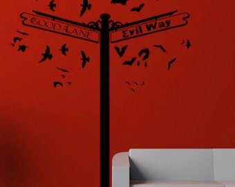 Crossroads of Good & Evil Vinyl Wall Decal-Choose Any Color