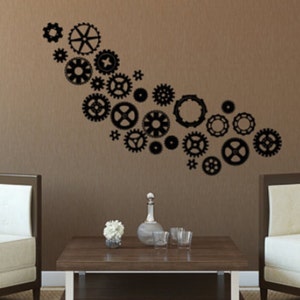 SteamPunk Gears & Cogs Vinyl Wall Decal Pack - Your Choice of colors