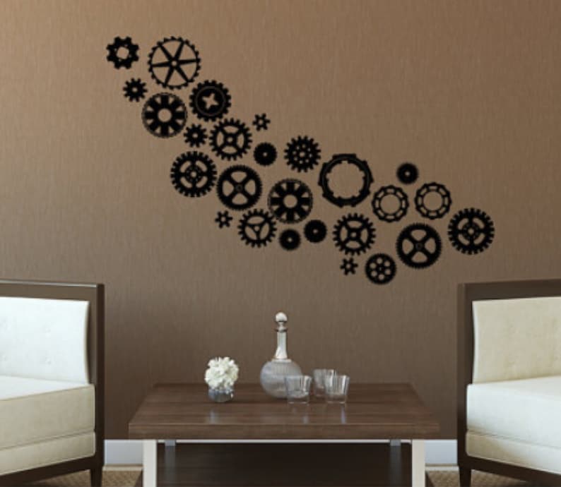 SteamPunk Gears & Cogs Vinyl Wall Decal Pack Your Choice of colors image 1