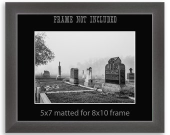 Foggy Cemetery, Cemeteryscape landscape photography, Black and White photography print, matted or metal prints gothic decor wall art