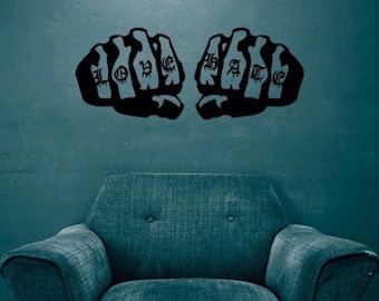 Love/Hate Fists Vinyl Wall Decal-Choose Any Color