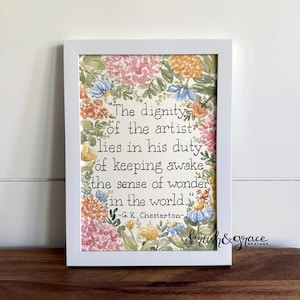 G. K. Chesterton Digital Download Dignity Of The Artist Watercolor Floral Painting Quote Sense Of Wonder Botanical Art Wildflower Printable