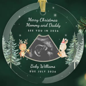 Merry Christmas Mommy & Daddy ultrasound ornament Personalized gift for expecting parents Custom due date keepsake 2025 Sonogram frame gift