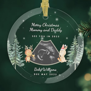 Merry Christmas Mommy & Daddy Ultrasound Ornament | Personalized Gift for Expecting Parents | Custom Due Date Keepsake 2025 | Sonogram Frame