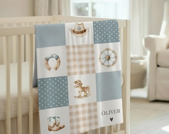 Manta de bebé estilo vaquero con nombre. Manta de bebé vaquera personalizada. Regalo para baby shower de niño. Recuerdo para recién nacido. Ideal para la habitación del bebé. Manta de bebé con nombre estilo vaquero.