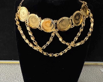 22k Gold-Plated lira choker Necklace: Middle Eastern Dubai Jewelry