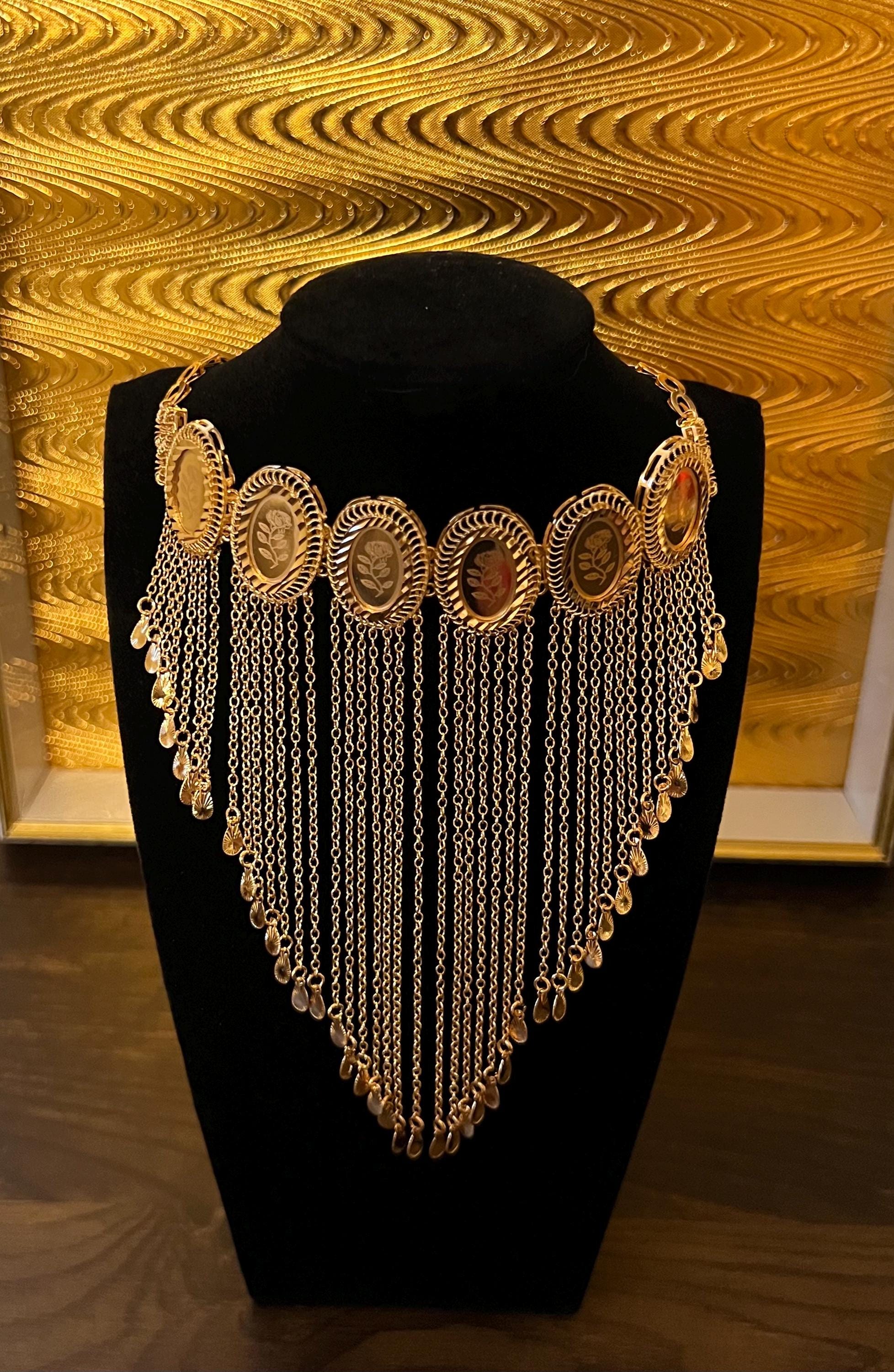 22k Gold-Plated Rose Necklace: Middle Eastern Dubai Jewelry