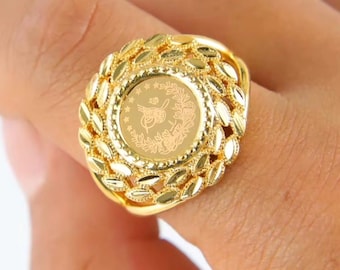 22k Gold-Plated Lira Ring – Middle Eastern Design, Statement Jewelry