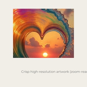 Ocean Wave Heart Sunset Wall Art Beach Home Design Coastal Digital ...