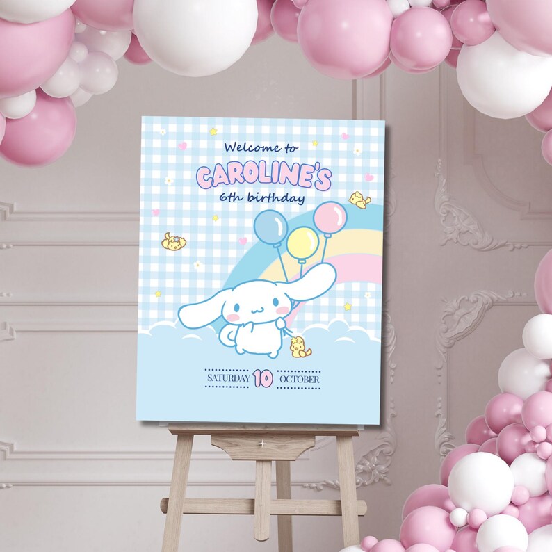 Cinnamon Roll Editable Sign, Anime Pup Birthday Poster