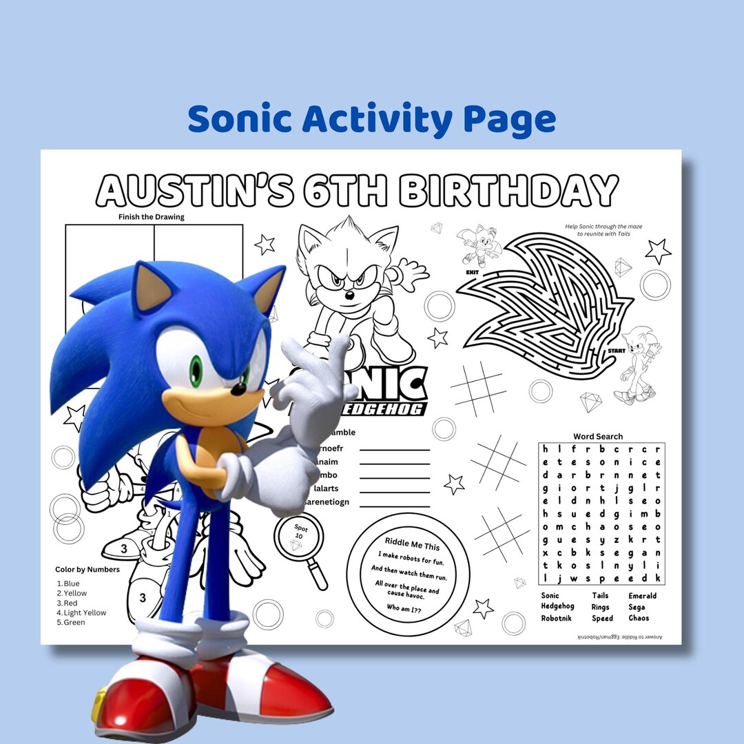 Sonic-the-hedgehog-inspired Birthday Activity Page Editable - Etsy