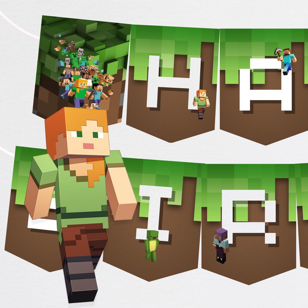 Minecraft Birthday Banner Editable, Video Game Bunting, Boys Pixel ...