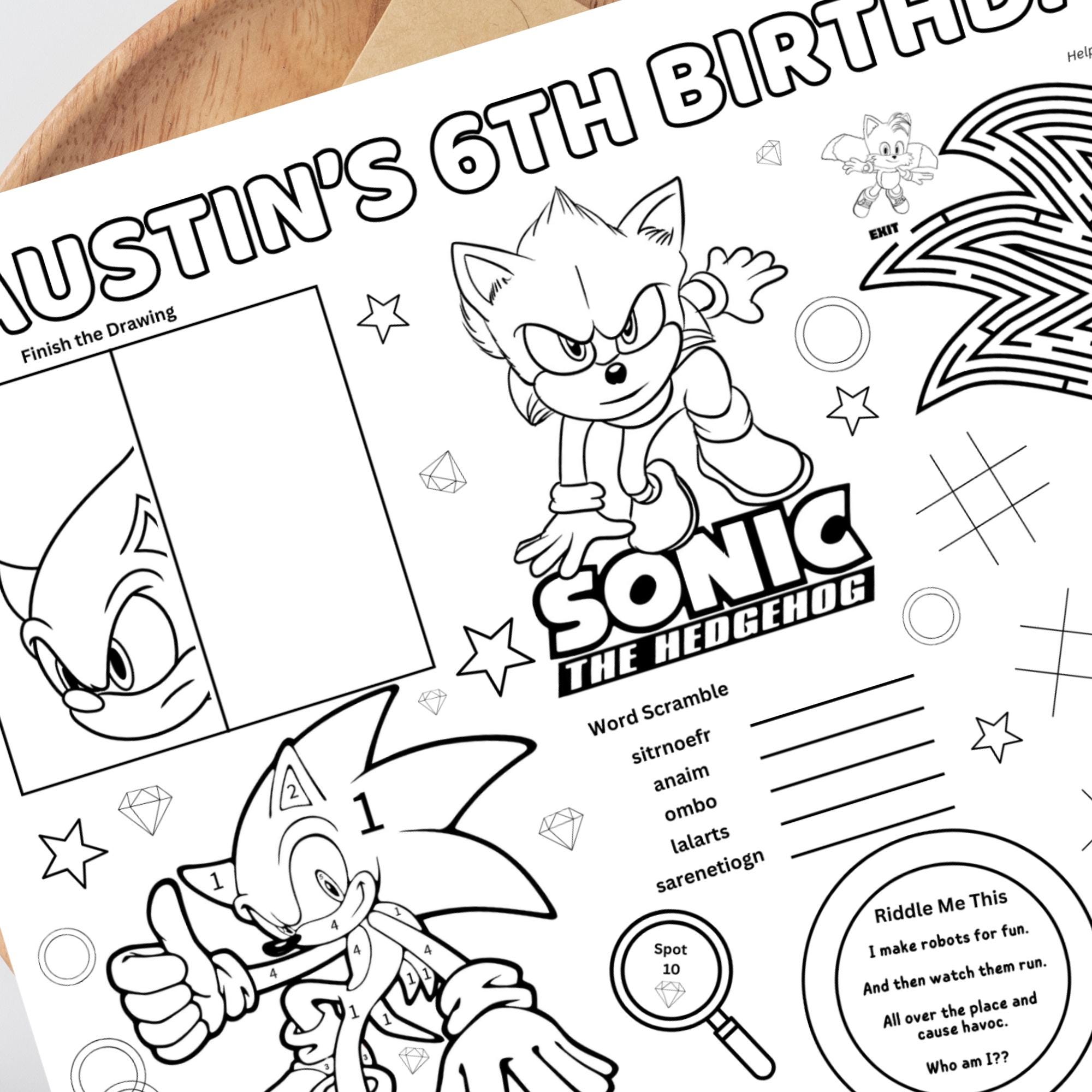 Sonic-the-hedgehog-inspired Birthday Activity Page Editable - Etsy