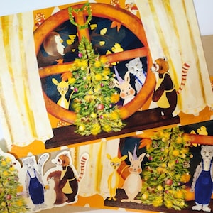 Fox Fifi's Friends Weihnachtskarte (2 Karten mit 1 Sticker) | Hase, Igel, Schneeleopard, Roter Panda & Maus