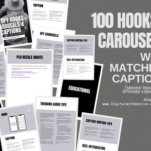 100 Haken | Karussells mit Passenden Beschriftungen | PLR & MRR |Wachstumswerkzeuge für digitales Marketing | Social Media Instagram Strategie bearbeitbare Folien