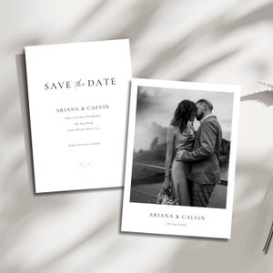 Moderne Minimalistische Save The Date Vorlage, Doppelseitige DIY Foto Karte für Hochzeit, Elegant, Einfach, Monochrome Einladung | Digitaler Download