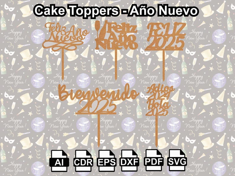 Topper Adios 15 New Year Cake Toppers Svg Bundle, Happy New Year 2025 Svg, Happy New ...