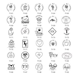 May include: A collection of 90 black and white stamp designs featuring various images, including plants, animals, hearts, and text. The stamps are arranged in a grid pattern and labeled with the text "TY" followed by a number.