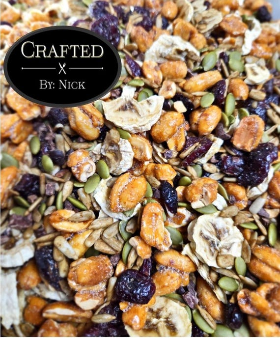 Gourmet Trail Mix: Honey Roasted Peanuts, Banana Chips & Cocoa Nibs