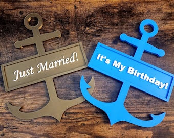 Personalized Cruise Cabin Door Sign – Anchor Design | Custom Text | 3D Printed PLA Plastic
