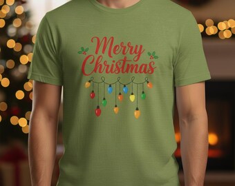 Merry Christmas lights Tee | Holiday Christmas Shirt, Festive Ornament Design