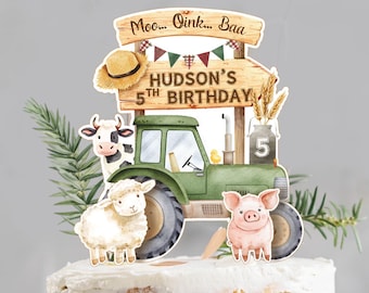 Barnyard Birthday Cake Topper | Farm Birthday (Canva Template)
