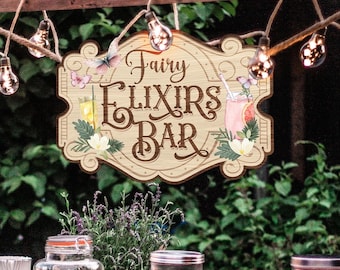 Fairy Elixirs Bar Sign  - Fairy Garden Drinks Station Sign - Enchanted Garden - Secret Garden - Fairy Birthday - Baby Shower - Digital File