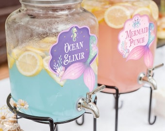 Mermaid Drink Labels Template l Editable Mermaid Party Labels l Watercolor Mermaid Birthday Drink Labels (Digital Download)