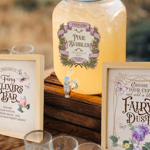 Kit stampabile per bar con bevande per feste delle fate - Etichette per bevande della foresta incantata - Cartello stazione bevande delle fate - Pixie Punch - Compleanno delle fate - Baby shower