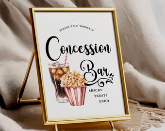 Concession Bar - Konzessionsstand Schild - Movie Time - Minimalistisch - Druckbar - Digitale Datei