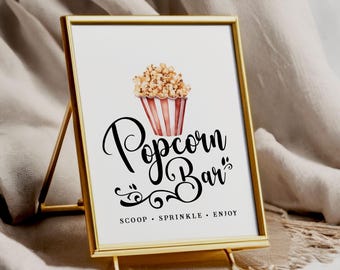 Popcorn Bar - Popcorn Station Schild - Minimalistisch - Druckbar - Digitale Datei